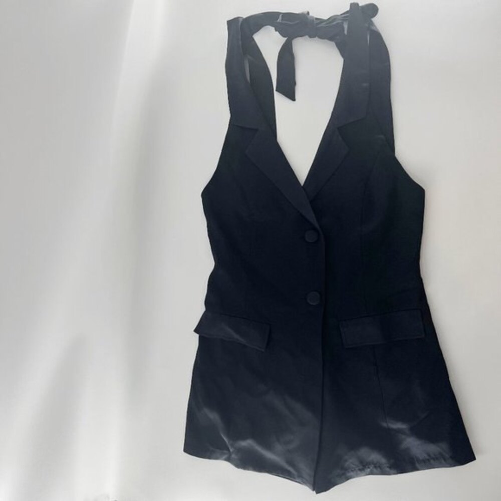 free people Navy Front button notch collar sleeveless wrap romper Size 10 New